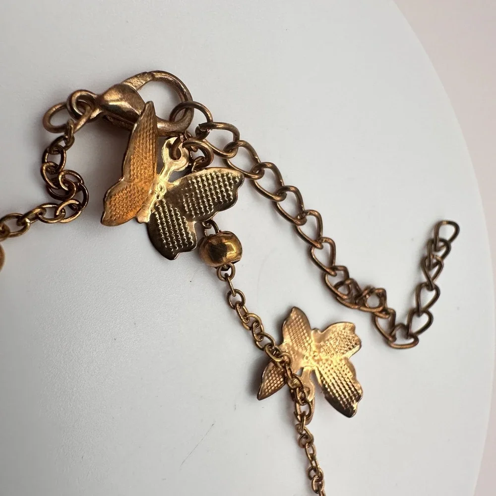 Vintage Y2K Butterfly Charm Bracelet Gold Tone Beaded Women's Fashion Jewelry